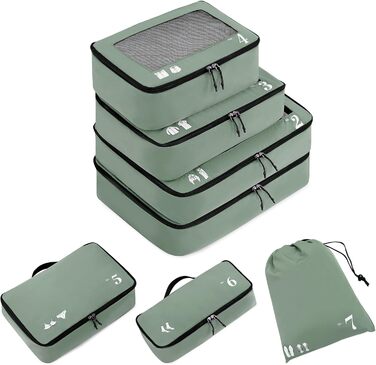 Набір органайзерів для валізи ECOHUB (7 предметів), дорожні пакувальні куби з блискавкою з переробленого PET, набір для впорядкування речей у подорожі, колір Neuesgrün