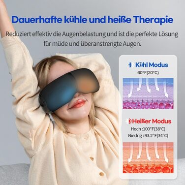 Масажер для очей HubiCare з підігрівом та охолодженням, компресією та вібрацією. Зняття мігрені, сухих очей, втоми. Bluetooth, білий (чорний)
