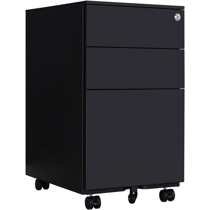 Шафа для документів, офісна шафа з 3 висувними ящиками, коліщатками, анти-перекидання, 50x39x60 см (Чорний)