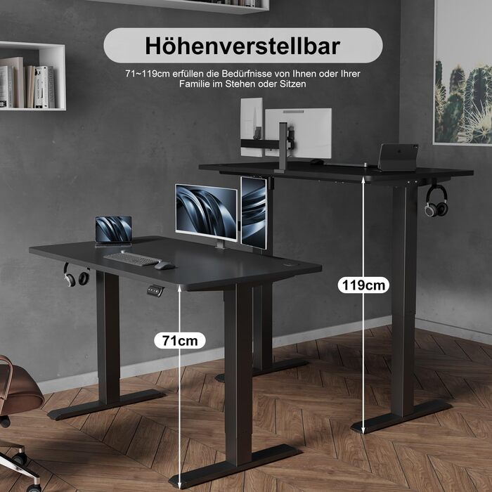 Електричний регульований стіл Devoko: стіл для стоячи/сидячи з пам'яттю, 120 x 60 см (білий/чорний)