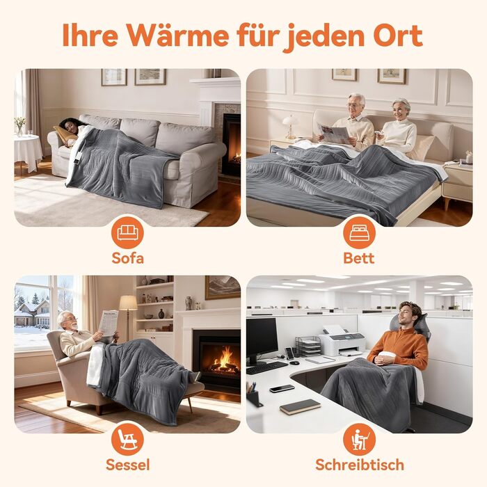 Електрична ковдра з автоматичним вимкненням та 9 зонами підігріву 200x180 см, таймер 1-9 годин з функцією пам'яті, швидкий нагрів та рівномірний розподіл тепла, двостороння фланель та овеча вовна