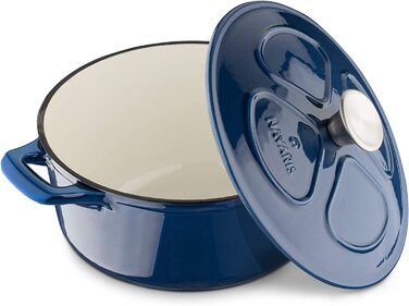 Наварис чавунна каструля для запікання Каструля для запікання об'ємом 3,5 л-Ø 24 см, емальована жаровня, термостійка - всі продукти і поверхні для приготування їжі - можна мити в посудомийній машині (темно-синій)