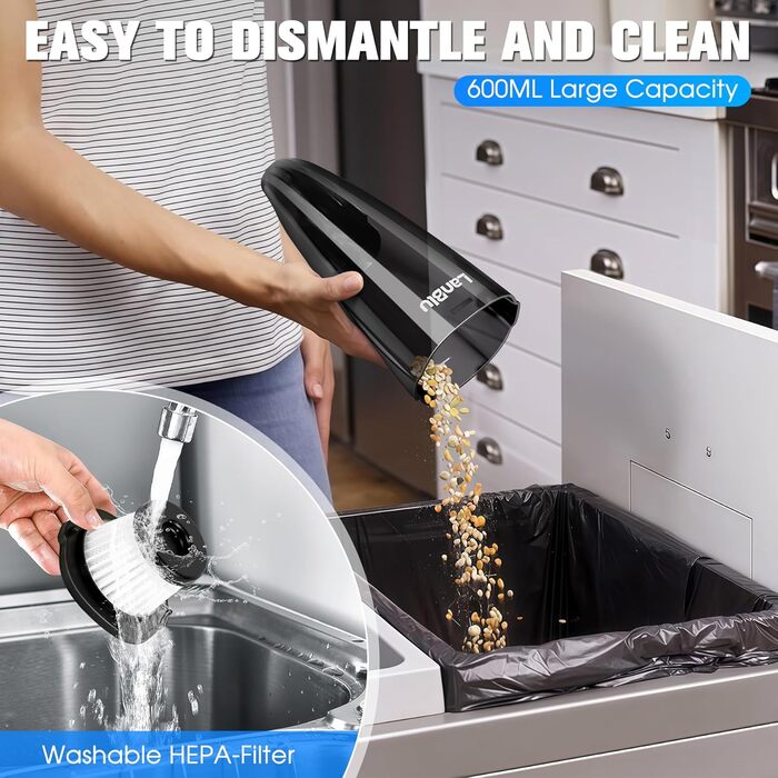 Акумуляторний ручний пилосос LanBlu для авто та дому, 25000Па, 120Вт, з LED-підсвіткою, зарядною станцією та мийним HEPA-фільтром, для вологого та сухого прибирання