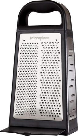 Терка Microplane для овочів та сиру з 5 різними поверхнями (дрібна, велика, дуже велика, двостороння) з нержавіючої сталі - Made in USA, чорний/нержавіюча сталь