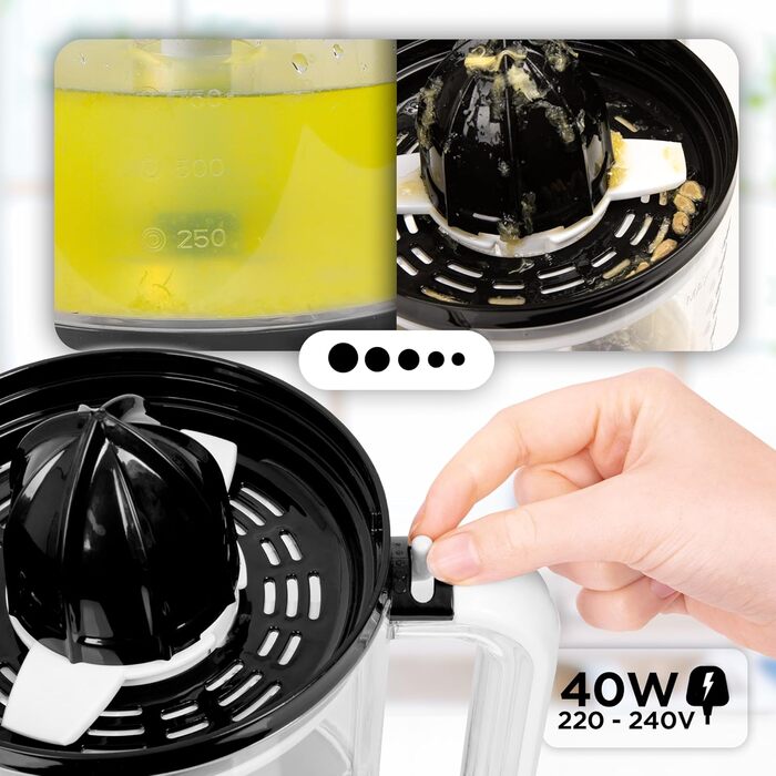 Електрична соковитискачка Duronic Saftpresse 600W: соковитискачка для цитрусових з нержавіючої сталі, 400 мл, 2 конуси, для апельсинів та лимонів