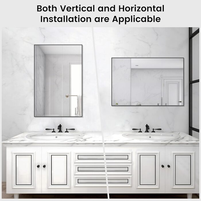 Дзеркало для ванної кімнати HOMECOOKIN, 50.8 x 76.2 см, прямокутне, з металевим каркасом, для кріплення над умивальником, горизонтальне/вертикальне (Чорний)