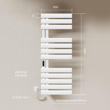 Електричний рушникосушар EMKE з Wi-Fi, 1000x500 мм, 320W, чорний (правий)