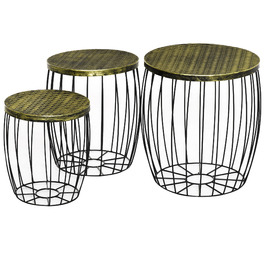 Outsunny Side Tables Набір з 3 металевих кошиків в ретро стилі натуральний+чорний 3 розміри