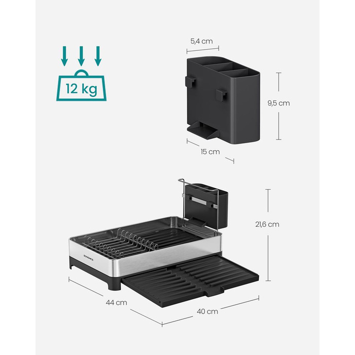 Сушарка з тримачем для посуду - срібло + чорний / 2 яруси (33,4 см см)
