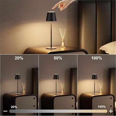 LED настільна лампа Klighten з регулюванням яскравості, акумуляторна, чорна, для дому та вулиці, USB-C, тепле світло 3000K, алюміній, IP54, вологостійка