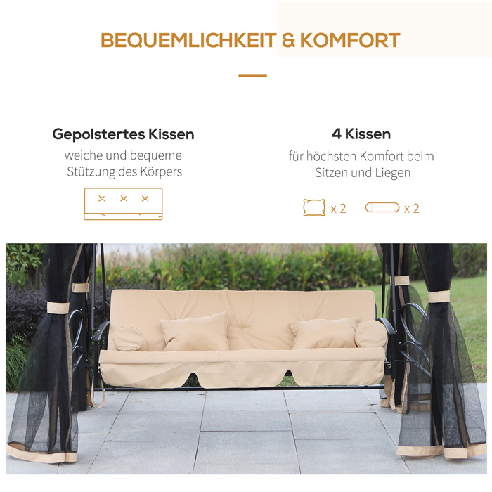 Садові гойдалки Outsunny Hollywood Swing 3-місні з бічними стінками Бежевий 256 x 172 x 248 см для саду та тераси