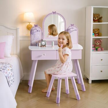 Дитячий туалетний столик ROBUD з дзеркалом, пуфом, шухлядами та аксесуарами (ігровий набір)