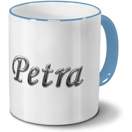 Кружка з іменем Петра - хромований напис - Іменна кружка, кавова кружка - Колір (світло-блакитний)