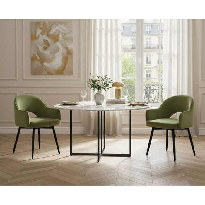 4 крісла з оксамиту для їдальні, обертаються на 360°, кухонні крісла з підлокітниками, м'які бокові крісла для дому, офісу, вітальні (53*58*78 см, зелені)