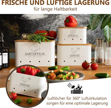 Коробки для зберігання картоплі MNKsolution (3 шт) з кришкою - для картоплі, овочів, цибулі, часнику - органайзер для кухні, контейнери для продуктів (білий)