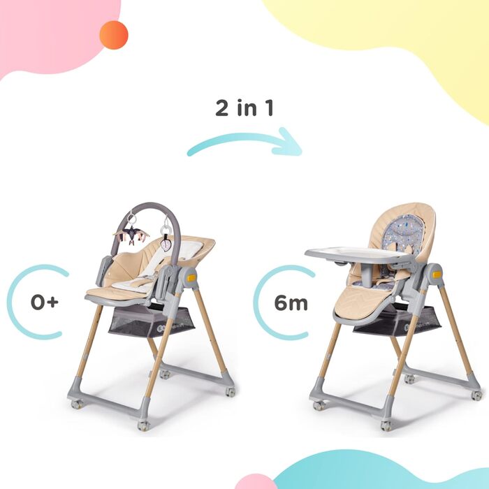 Дитячий стільчик Kinderkraft LASTREE з регульованою спинкою, столиком та підніжкою, сірий