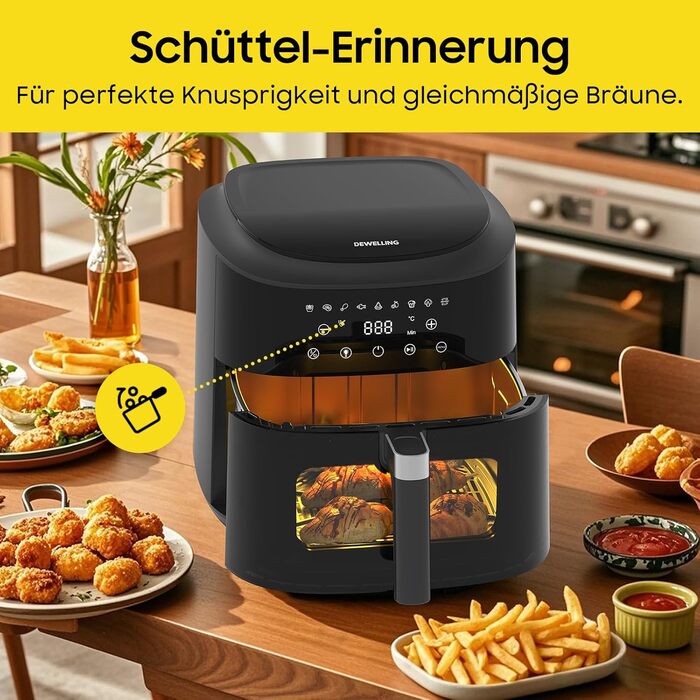 Фритюрниця гарячим повітрям XXL 2350W - Airfryer з 9 програмами, LED дисплеєм, функцією підігріву та металевим корпусом (9L)