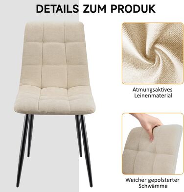 Набір обідніх стільців 4 шт. з льоновим покриттям та металевими ніжками, для кухні, спальні, вітальні - кольори хакі та бежевий