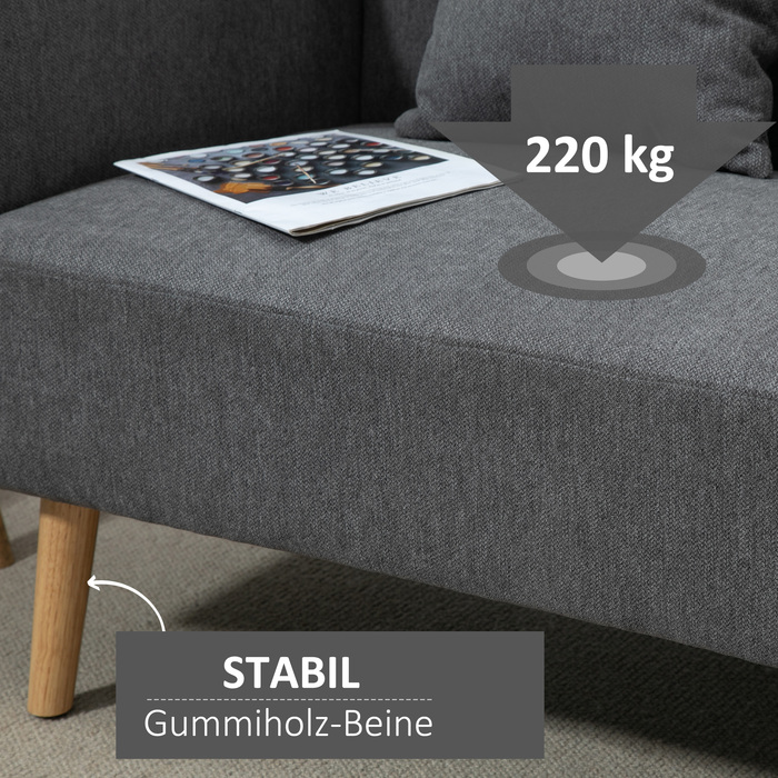 Диван-крісло HOMCOM Doppelsofa з подушками, регульованими підставками для ніг, велюровим поліестером, гумовим деревом, піною, двомісний, тканинне покриття | Aosom