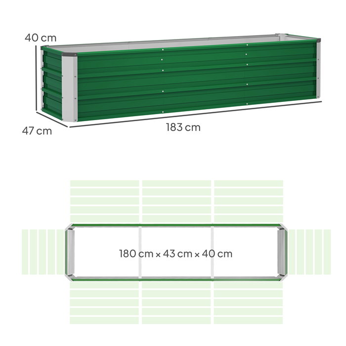 Outsunny Сталева грядка Саджалка Ящик для квітів 183 x 47 x 40 см з рукавичками зеленого кольору для овочів і квітів