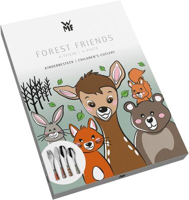 Набір дитячого столового прибору WMF Waldfreunde, нержавіюча сталь, 4 шт., для дітей від 3 років, Cromargan, придатний для миття в посудомийній машині