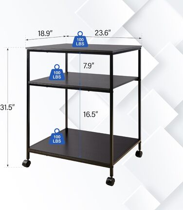 Стойка для принтера EMERIT на 3 ящики, 23.6 x 18.9 x 31.5 см, з регульованими полицями та колесами, для лазерних/струменевих принтерів/All-in-One