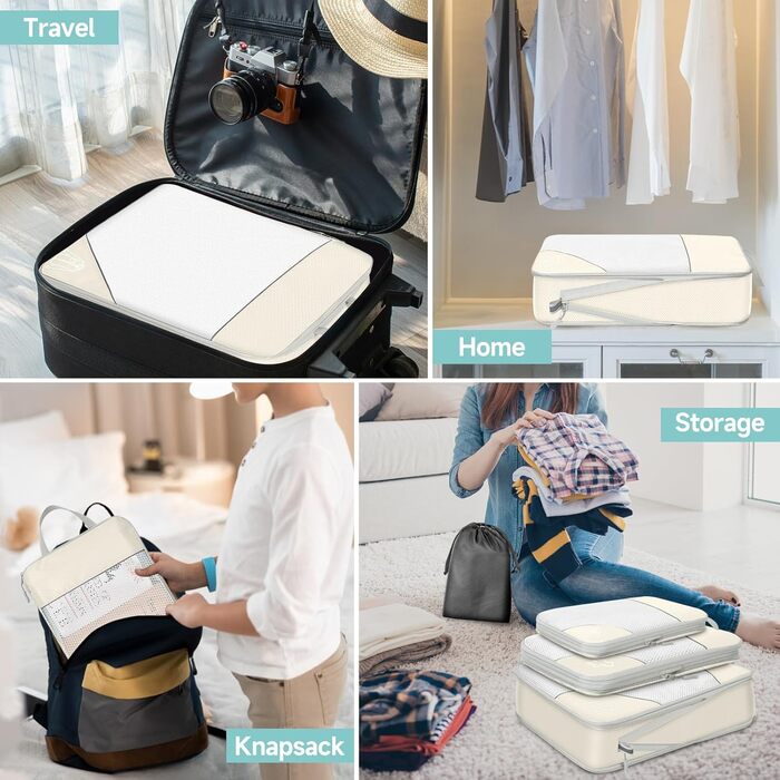 Набір компресійних органайзерів для подорожей Packwürfel, 10 предметів, водонепроникні сумки для одягу та речей у валізу, бежевий та чорний