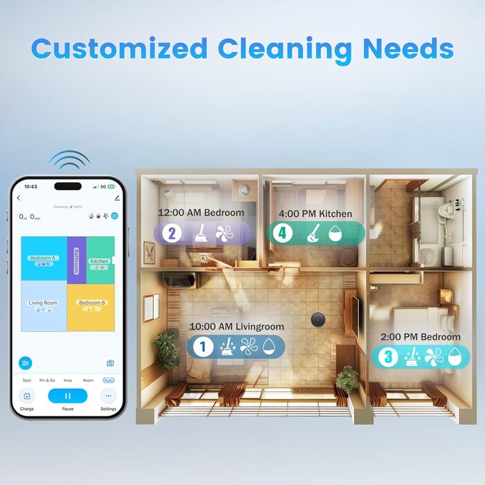Робот-пилосос з функцією миття та станцією самоочищення, об'єм 3.5л, для килимів та шерсті тварин, з керуванням через додаток та Alexa, LiDAR навігація, час роботи 180 хвилин (світло-чорний)