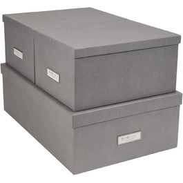 Набір з 3 ящиків для зберігання для спальні, дитячої кімнати, роботи або ванної кімнати Штабельована коробка для зберігання з кришкою Коробки для зберігання з ДВП та паперу сірий світло-сірий