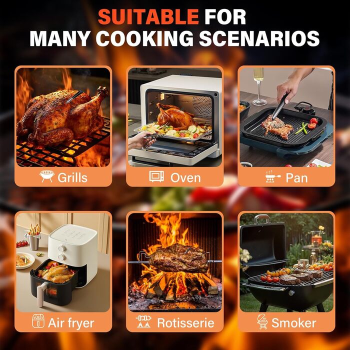 Бездротовий термометр для м'яса з 2 зондами, великий LCD-дисплей, Bluetooth, 130м, термометр для приготування на грилі, BBQ, духовки, гриля, коптильні, сковороди, фритюрниці, водонепроникний IP67