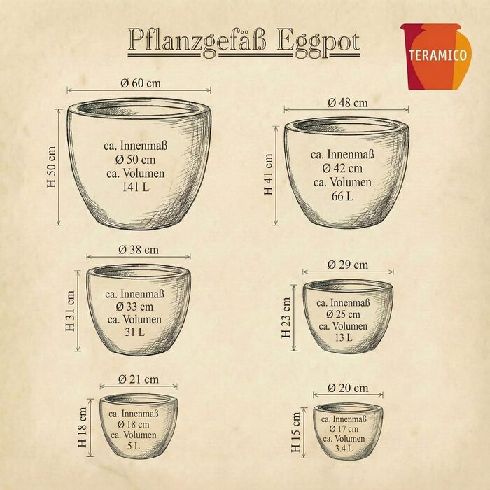 Керамічний горщик Teramico Premium – ручної роботи, морозостійкий, для квітів, 60х50 см (Антрацит)