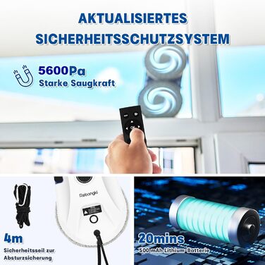 Робот для миття вікон електричний 5600Pa з 3 режимами, інтелектуальним визначенням країв, пультом дистанційного керування, автоматичним подачею води, для внутрішніх та зовнішніх вікон