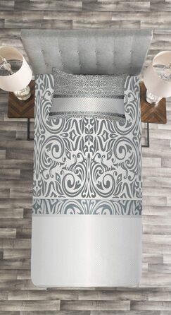 Набір дамаських покривал, барокові дамаські вигини, комплект з наволочками повітропроникний, для двоспальних ліжок 220 х 220 см, (170 см х 220 см, сірий світло-сірий)