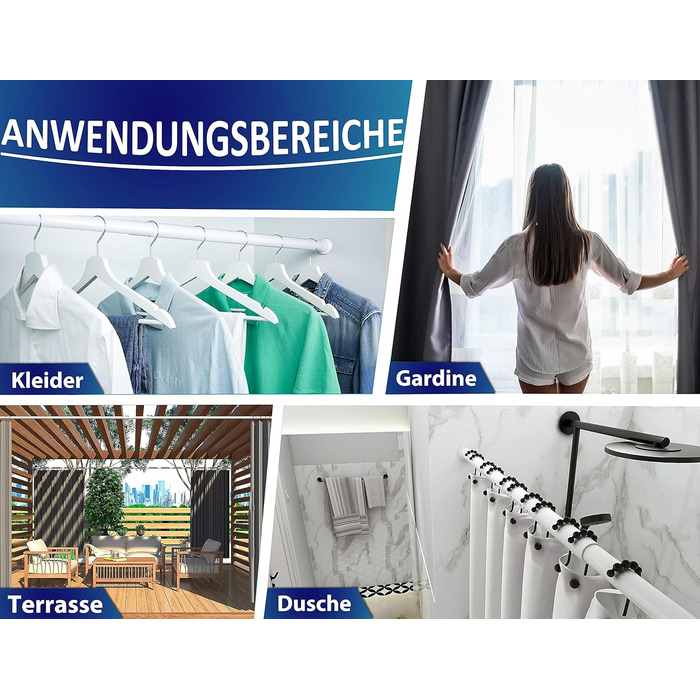 Телескопічна штанга для кріплення 260-310 см, матовий чорний, Ø 25 мм, багатофункціональна штанга без свердління. Підходить для штор, душових штор, ванних кімнат та балконів.