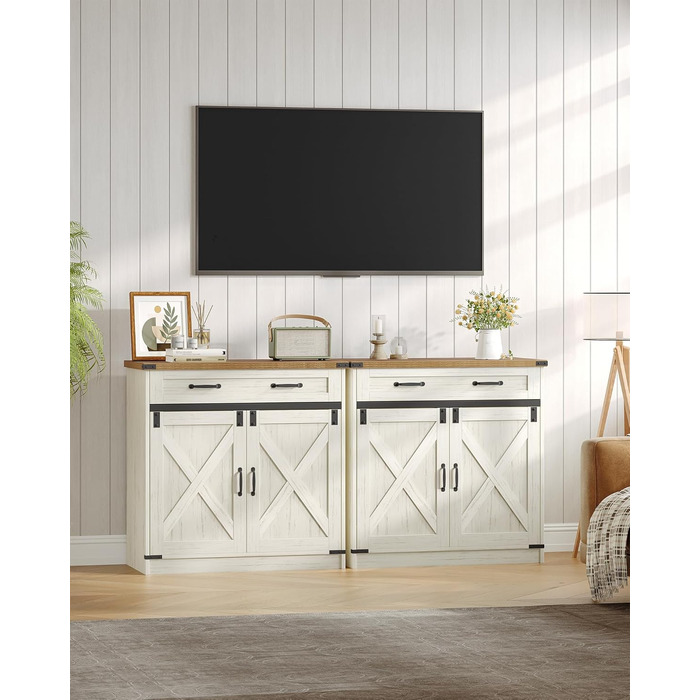 Кухонна шафка Hzuaneri з шухлядою, шафа для зберігання з 2 дверцятами, регульовані полиці, стиль кантрі, для кухні/вітальні, вінтажний коричнево-білий SC94814X (40x80x80 см)