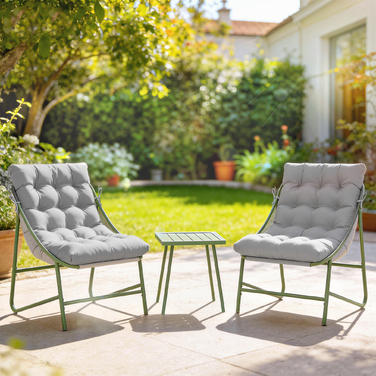 Набір меблів для балкона/саду на 3 місця: стіл, подушки, сталевий каркас, регульовані підніжки, світло-сірий