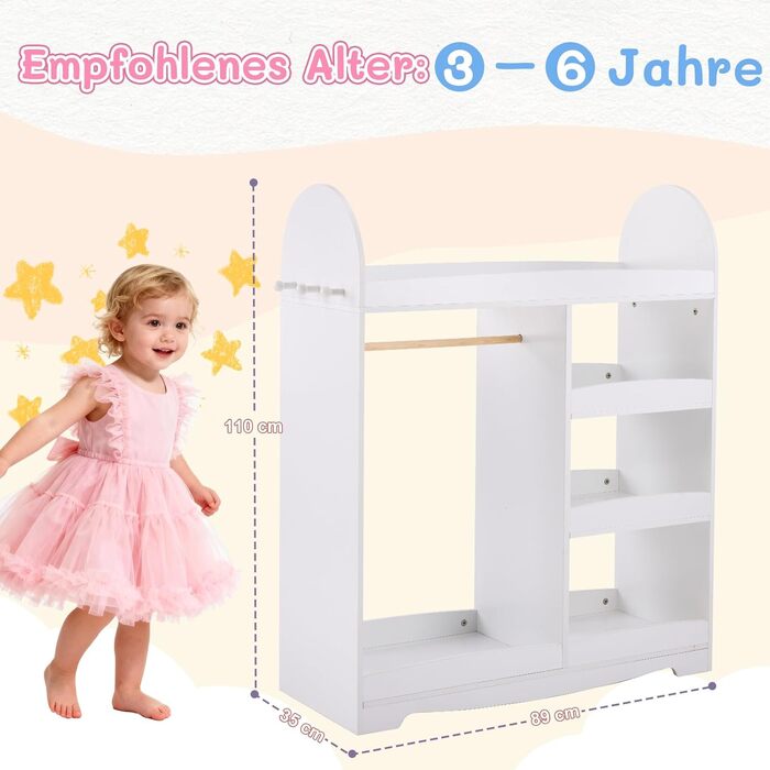 Дитяча шафа LALAHO для дитячої кімнати з 5 відкритими полицями та 3 гачками (біла)