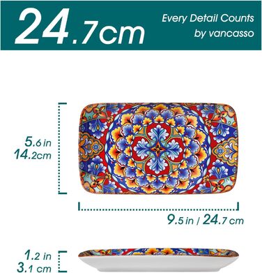 Набір тарілок Vancasso SIMI прямокутні, 6 шт. Порцелянові тарілки для сервірування, десертні, на 6 осіб, 24.7 x 14.2 см