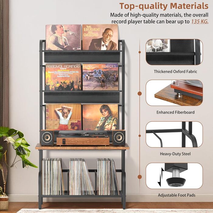 Стійка для програвача вінілу з полицями для зберігання платівок (до 300 альбомів)