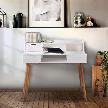 Дитячий письмовий стіл Teamson Home Creativo з MDF, з полицями та шухлядами, білий/натуральний, VNF-00045