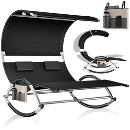 Кесер® Подвійна шезлонг для відпочинку з сонцезахисним дахом, подушкою для голови та кишенею для 2 осіб, чорний