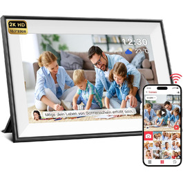 Цифровий фоторамка 10.1 дюйма з Wi-Fi, 32 ГБ, LED, IPS-сенсорний екран, календар, погода, автоматичне обертання, підтримка фото та відео з аудіо, FRAMEO, білий