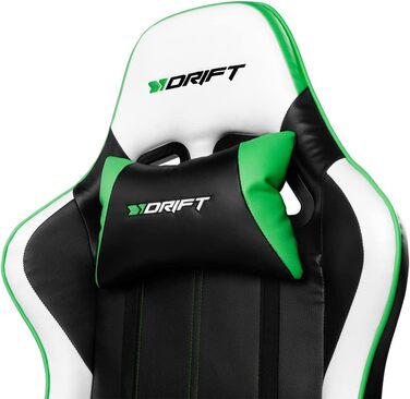 Ігрове крісло DRIFT DR175BUE, штучна шкіра, 2D підлокітники, поршень 4 класу, чорний (зелений)