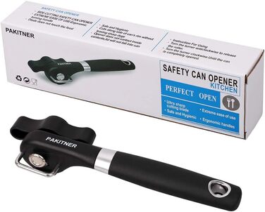 Безпечний відкривач консервних банок, ручний, з гладкими краями, ергономічний, для кухні та ресторану (чорний)