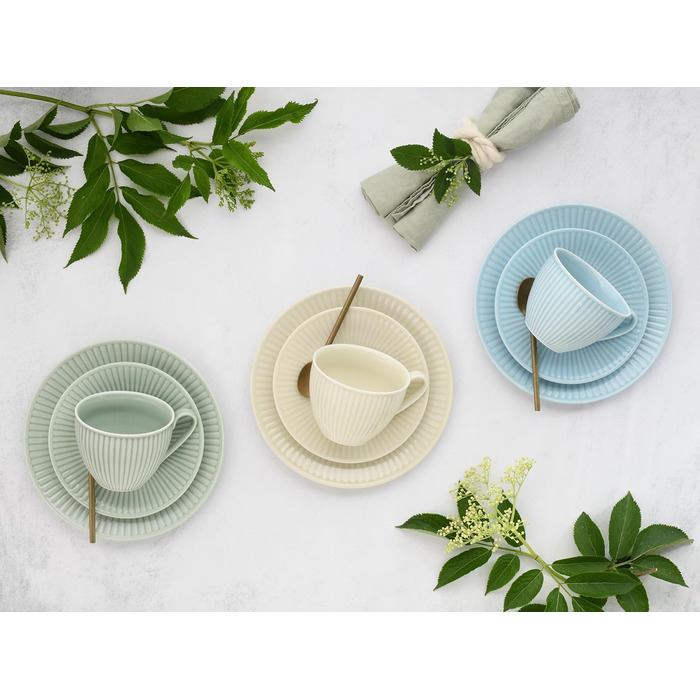 CreaTable Набір кавового сервізу Valencia Pastell, 18 предметів для 6 осіб, порцеляна, Made in Europe (Крем, Блакитний, Зелений)