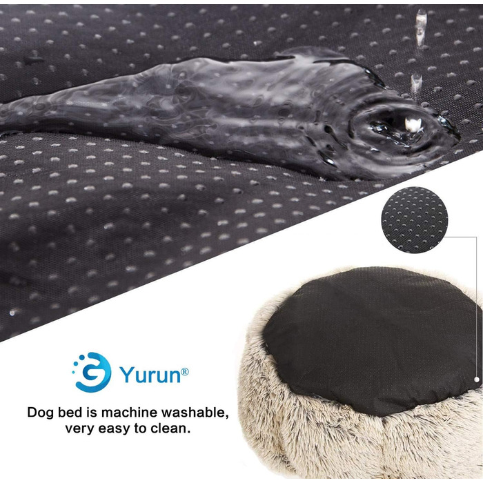 Лежак для собак Yurun Пончик, круглий, пухнастий, знімний, миється - темно-сірий 80x80x20см