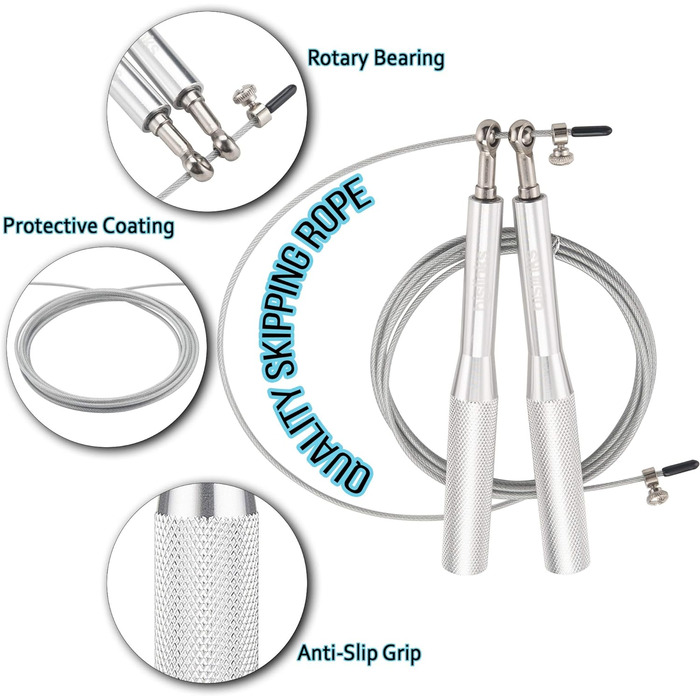 Скакалка BisLink, швидкісна скакалка з регульованою довжиною, нековзні ручки для фітнес-тренувань, спалювання жиру, схуднення, для дорослих чоловіків, жінок і дітей (срібло)