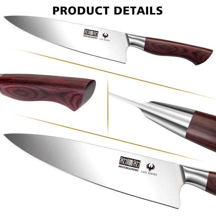 Набір ножів HOSHANHO 18 предметів з дерев'яним блоком, кухонний набір ножів з професійними лезами з високоякісної нержавіючої сталі