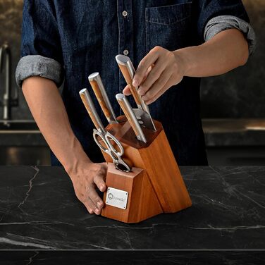 Набір ножів Sunnecko 6 шт. з підставкою – кухонний набір ножів для кухні, з ергономічними ручками та гострими лезами, з підставкою з нержавіючої сталі та акацієвого дерева