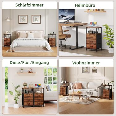 Нічний столик Somdot з підзарядкою, LED, розеткою (USB, Type-C) для спальні, вітальні, дитячої кімнати. Нічний столик, тумбочка, 30x40x60 (2 висувні ящики), деревоподібний масив, 2